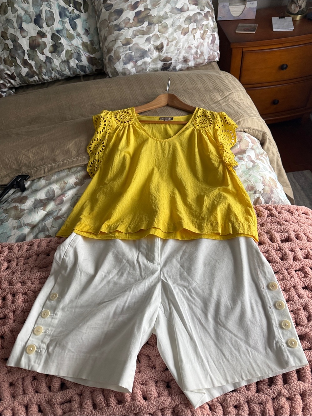 White Womenβs Cotton Blend Shorts with Side Button Detail